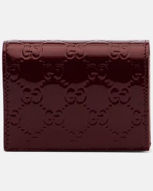 Gucci Gg Emblem Patent Leather Wallet - Red