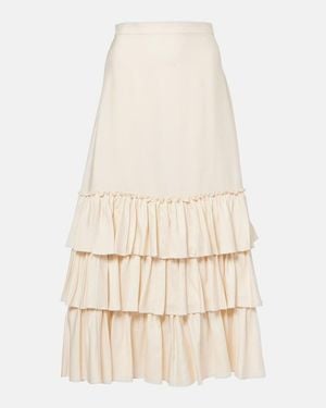 Valentino Ruffled Silk Maxi Skirt - Natural