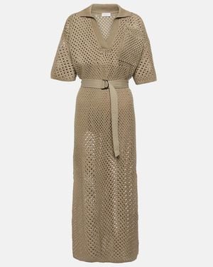 Brunello Cucinelli Net Cotton Knit Dress With Belt - Natural
