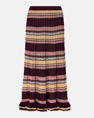 Ulla Johnson Seraphine Striped Pleated Midi Skirt - Red