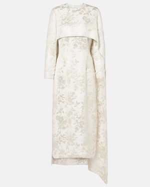 Markarian Felice Floral Caped Jacquard Midi Dress - Natural