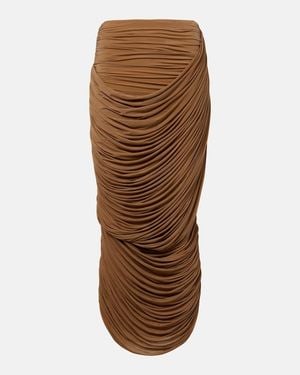 Magda Butrym Draped Ruched Jersey Midi Skirt - Brown