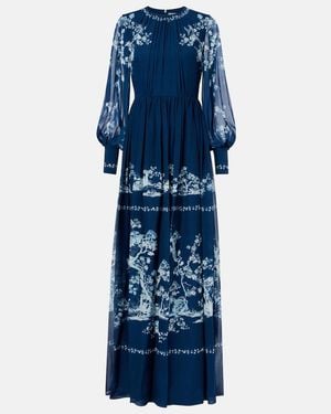 Erdem Printed Silk-Voile Gown - Blue