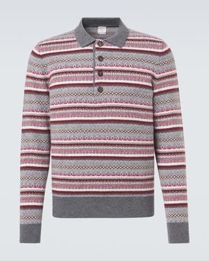 Eleventy Striped Wool Jacquard Polo Jumper - Red