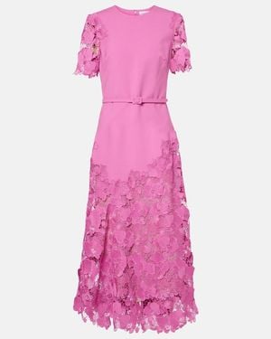 Oscar de la Renta Orchid Guipure Wool-Blend Midi Dress - Pink