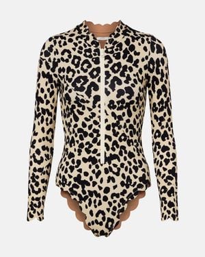 Marysia Swim Northsea Leopard-Print Rashguard Swimsuit - Black