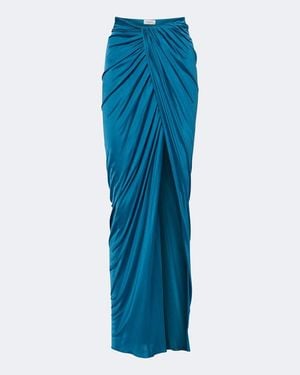 Balmain Draped Satin Maxi Skirt - Blue