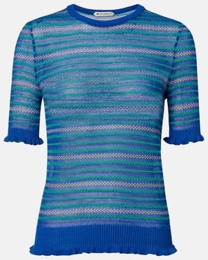 JW Anderson Striped Cotton-Blend T-Shirt - Blue