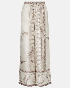 Max Mara Rive Printed Silk Satin Wide-Leg Pants - Natural
