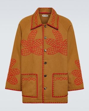 Bode Field Maple Embroidered Cotton Coat - Brown