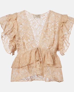 Adriana Degreas Ruffled Lace Crop Top - Natural