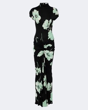 Alaïa Floral Ruched Jersey Maxi Dress - Black