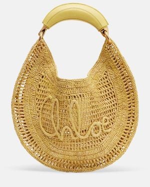 Chloé Bolso Al Hombro Summer Banana De Rafia Con Piel - Amarillo