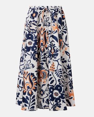 La DoubleJ Printed Satin Midi Skirt - Blue