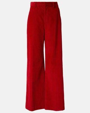 Brunello Cucinelli High-Rise Cotton Corduroy Wide-Leg Pants - Red