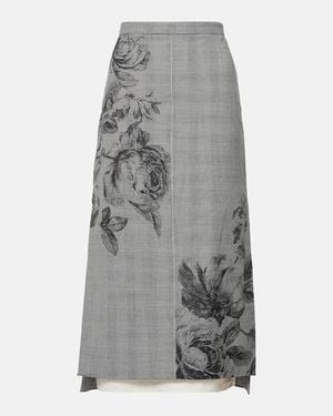 Erdem Prince Of Wales Check Floral Midi Skirt - Grey