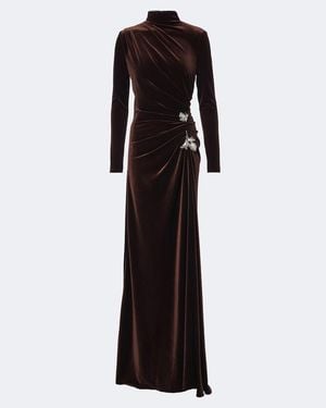 Monique Lhuillier Draped Embellished Velvet Gown - Black