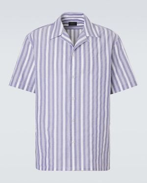 Brioni Striped Cotton Poplin Bowling Shirt - Blue