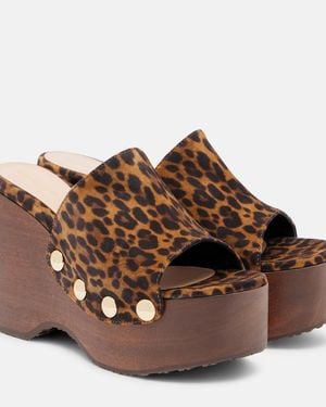Gianvito Rossi Ardea Leopard-Print Suede Wedge Mules - Brown