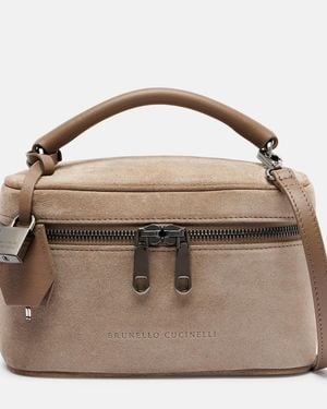 Brunello Cucinelli Sartorial Icon Small Suede Vanity Bag - Brown