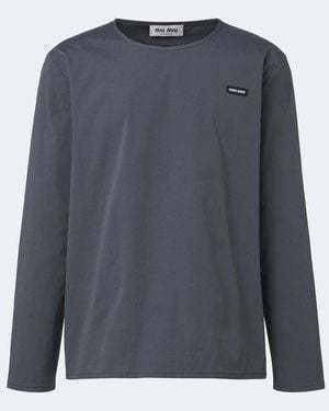 Miu Miu Cotton-Blend Poplin T-Shirt - Grey
