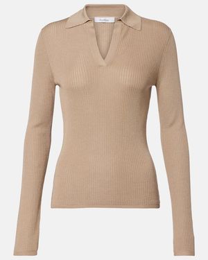 Max Mara Top Aus Rippstrick - Natur