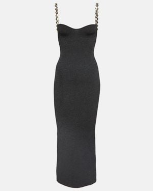Galvan London Globe Chain Wave Ribbed-Knit Midi Dress - Black