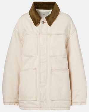Ami Paris Insulated Jacket With Corduroy Collar - Natural