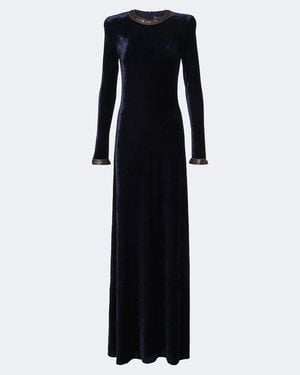 Ralph Lauren Nancie Leather-Trimmed Velour Gown - Black