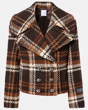 Patou Checked Double-Breasted Wool-Blend Jacket - Brown