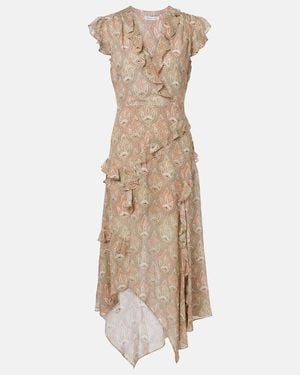 Veronica Beard Avenel Printed Ruffled Silk Midi Dress - Natural