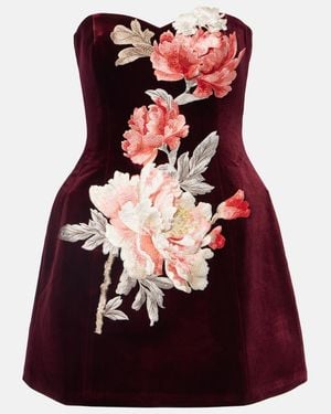 LEO LIN Rosario Floral-Applique Velvet Minidress - Red