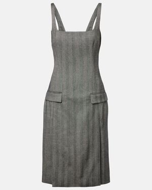 Ferragamo Chevron Wool-Blend Midi Dress - Grey