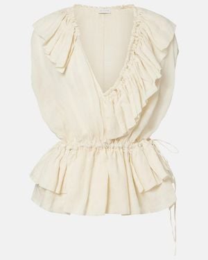 Dries Van Noten Ruffled Peplum Ramie Top - Natural