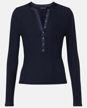 Veronica Beard Drexler Ribbed-Knit Henley Shirt - Blue