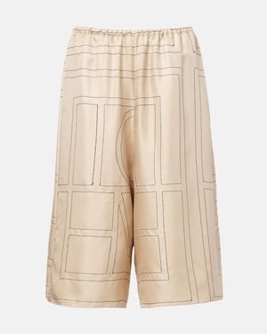 TOTEME Embroidered Silk Satin Bermuda Shorts - Natural