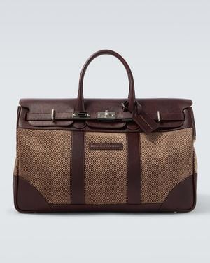 Brunello Cucinelli Herringbone Leather-Trimmed Duffel Bag - Brown