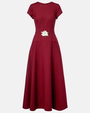 Oscar de la Renta Floral-Applique Wool-Blend Crepe Maxi Dress - Red