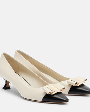 Ferragamo Zelma Bow-Detail Leather Court Shoes - Natural