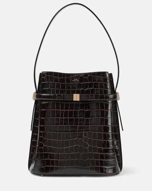 TOTEME Croc-Effect Leather Bucket Bag - Black