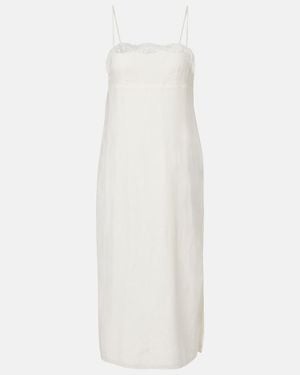 Posse Vestido Midi Darya De Lino Y Algodon Bordado - Blanco