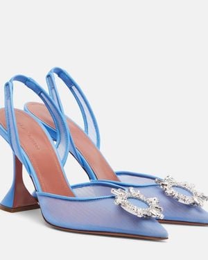 AMINA MUADDI Begum Embellished Mesh Slingback Pumps - Blue
