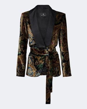 Etro Belted Paisley Satin-Trimmed Velvet Blazer - Black