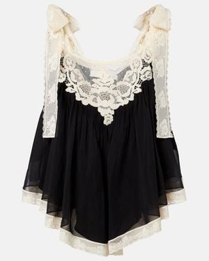 Zimmermann Roselight Lace-Trimmed Cotton And Silk Top - Black