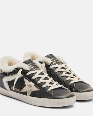 Golden Goose Super-Star Shearling-Trimmed Leather Trainers - Black