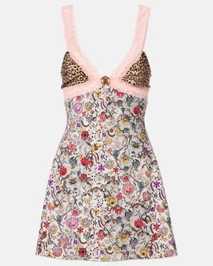 Roberto Cavalli Embellished Lace-Trimmed Minidress - Multicolour