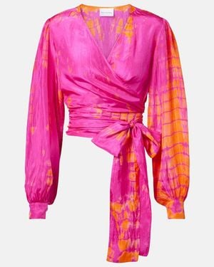 Anna Kosturova Tie-Dye Silk Wrap Top - Pink