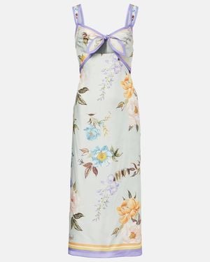 Self-Portrait Floral Twill Midi Dress - Metallic