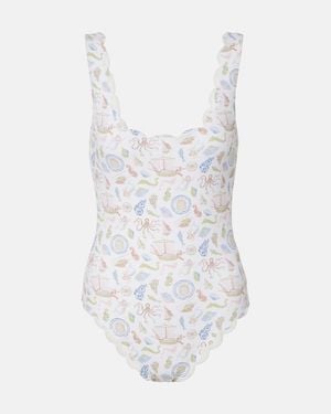 Marysia Swim Palm Springs Printed Scalloped Swimsuit - White