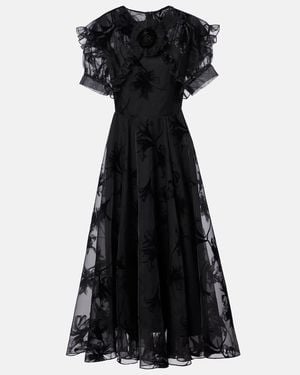 Rodarte Ruffled Floral Organza Midi Dress - Black